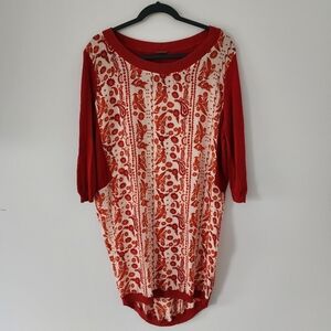 Rebecca Minkoff Red & Cream Floral Silk Tunic Sweater Top Size XS